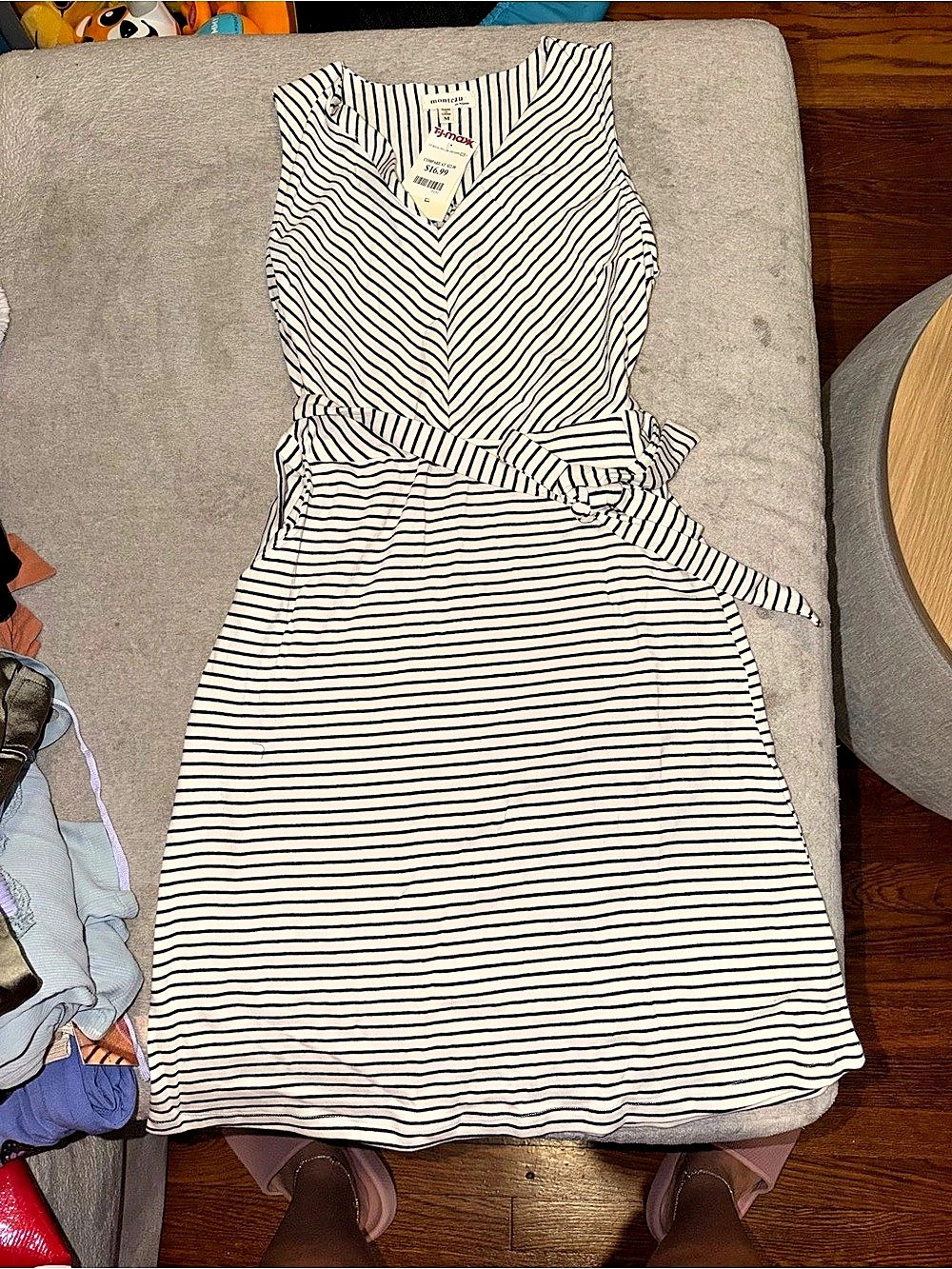 Monteau Striped Midi Dress White & Blue Medium NWT